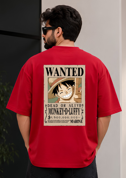 Wanted Anime Oversized T-Shirt – 240 GSM Premium Cotton | Red Graphic Streetwear Tee