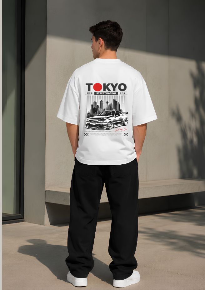 Tokyo Street Racing Oversized White T-Shirt