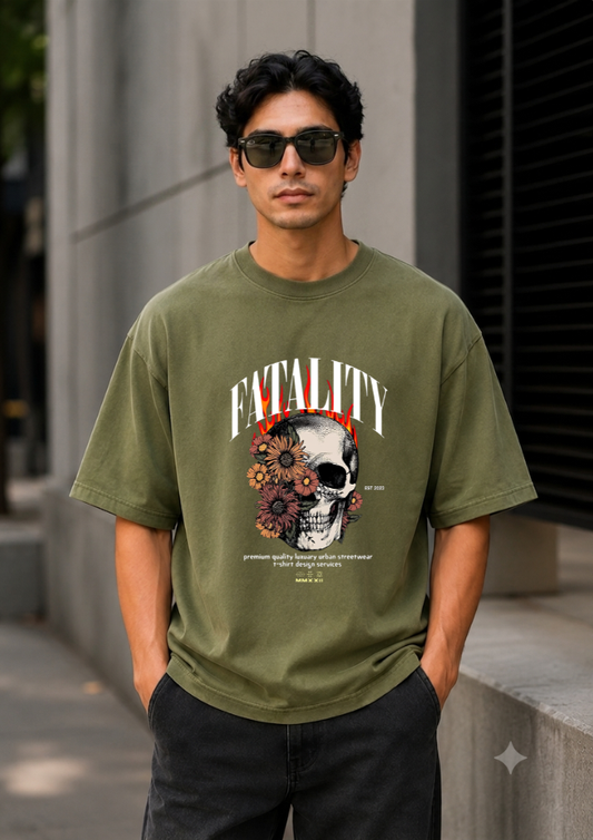 Men's Oversized Olive Green Graphic Printed T-Shirt