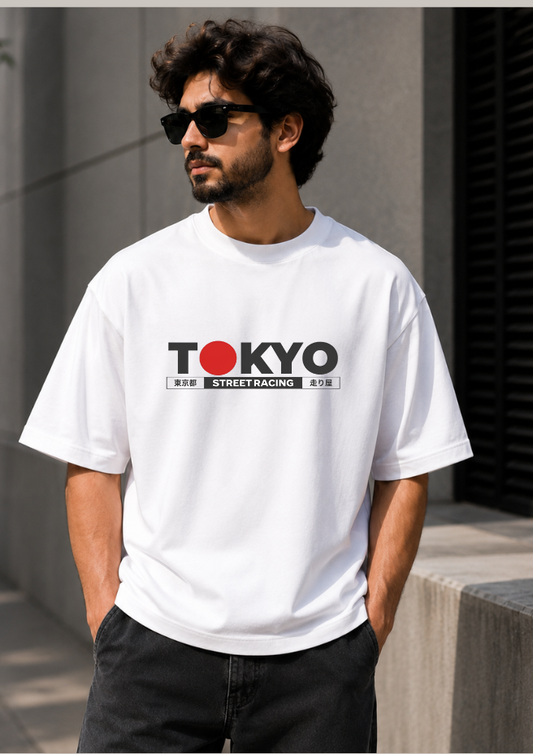 Tokyo Street Racing Oversized White T-Shirt