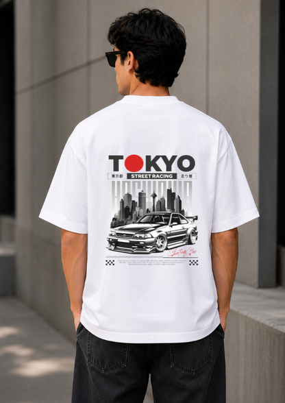 Tokyo Street Racing Oversized White T-Shirt