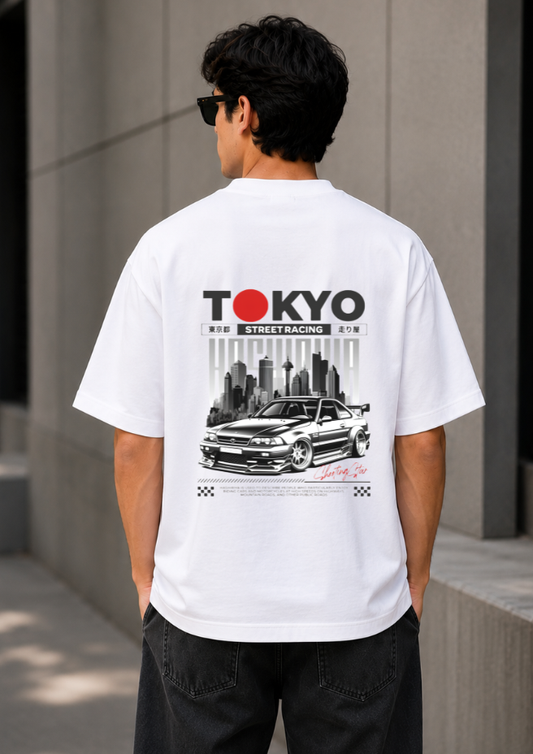 Tokyo Street Racing Oversized White T-Shirt