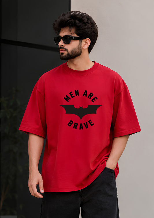 Men's Red Graphic Oversized Tee – 240 GSM Heavyweight Cotton