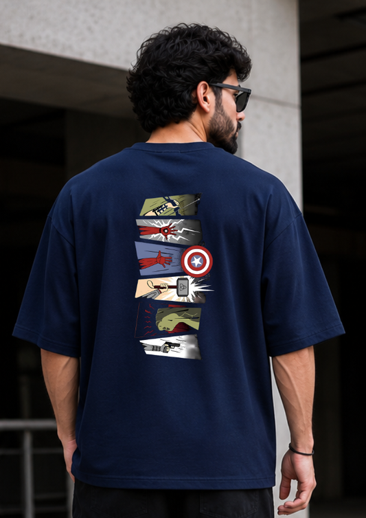 Avengers "ASSEMBLE" Graphic Oversized T-Shirt - Navy Blue
