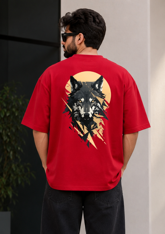 The "Lone Wolf" Heavyweight Oversized Tee – Crimson Red