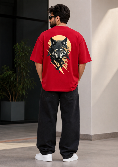 The "Lone Wolf" Heavyweight Oversized Tee – Crimson Red