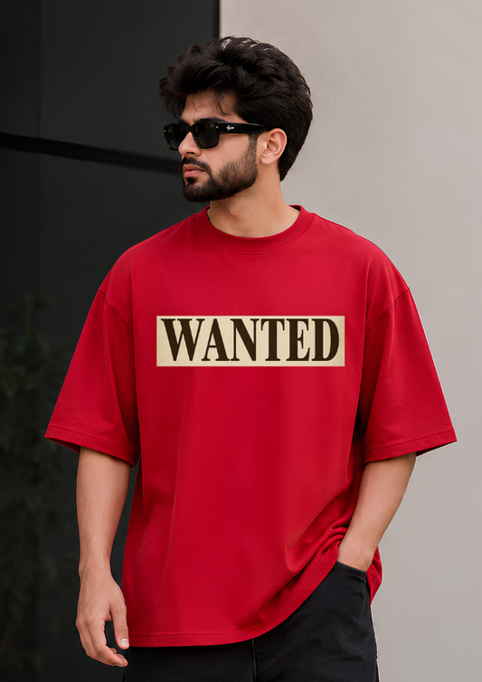 Wanted Anime Oversized T-Shirt – 240 GSM Premium Cotton | Red Graphic Streetwear Tee