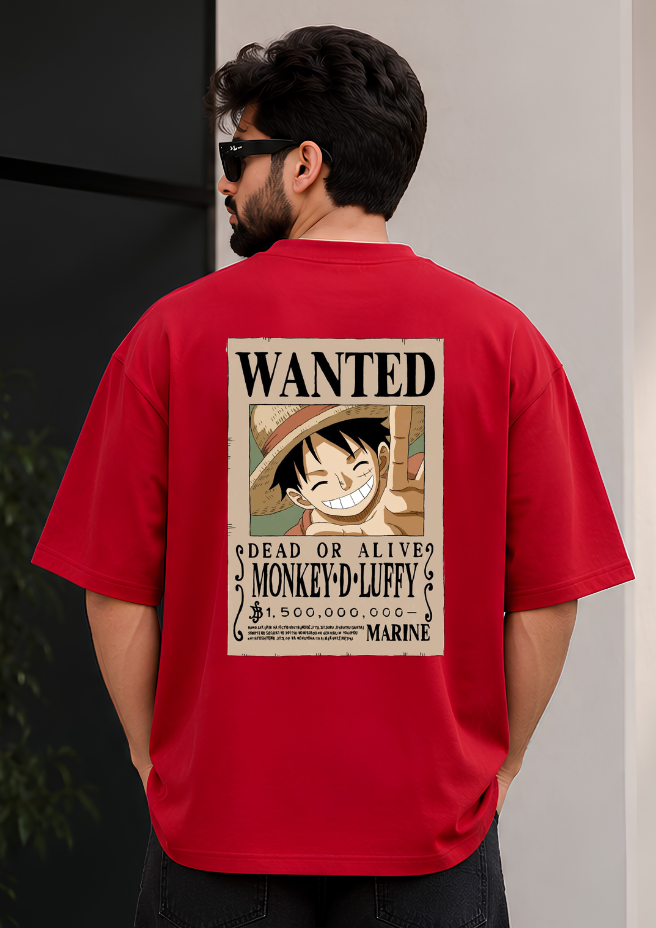Wanted Anime Oversized T-Shirt – 240 GSM Premium Cotton | Red Graphic Streetwear Tee