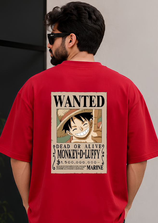 Wanted Anime Oversized T-Shirt – 240 GSM Premium Cotton | Red Graphic Streetwear Tee