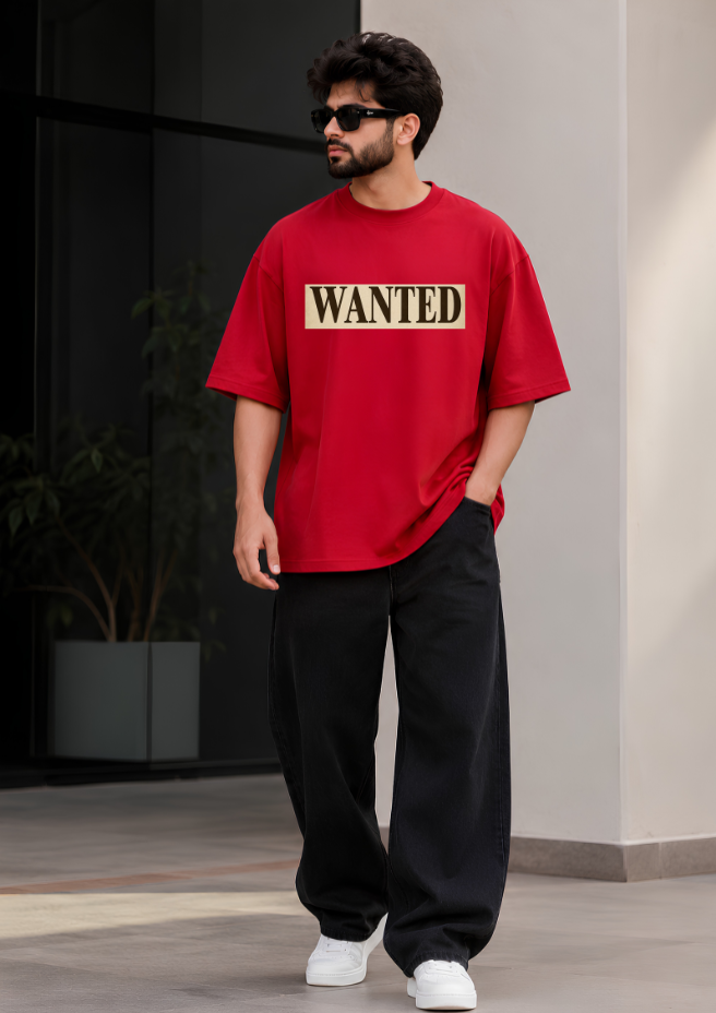 Wanted Anime Oversized T-Shirt – 240 GSM Premium Cotton | Red Graphic Streetwear Tee