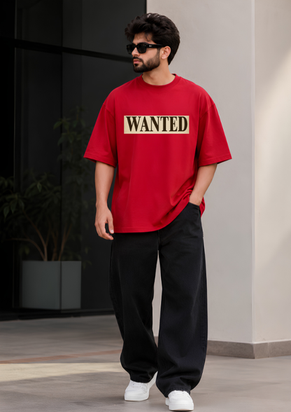 Wanted Anime Oversized T-Shirt – 240 GSM Premium Cotton | Red Graphic Streetwear Tee