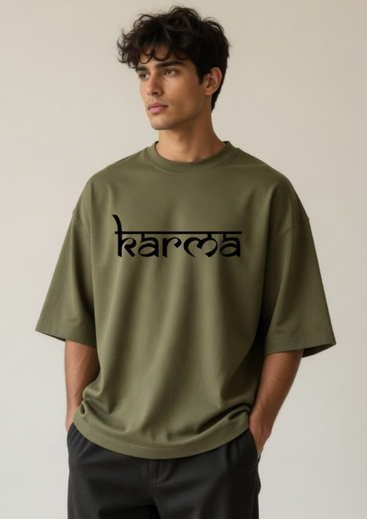 "Karma" Shiva Elements Heavyweight Oversized T-Shirt – Olive Green (240 GSM)