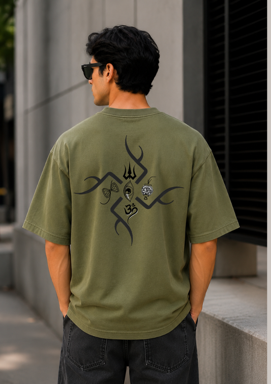 "Karma" Shiva Elements Heavyweight Oversized T-Shirt – Olive Green (240 GSM)