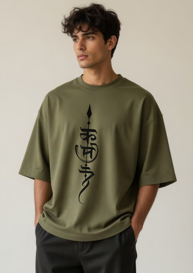 "Karma" Oversized Heavyweight Graphic Tee – Olive Green