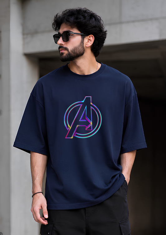 Avengers "Assemble" Heavyweight Oversized T-Shirt – Navy Blue (240 GSM Pure Cotton)