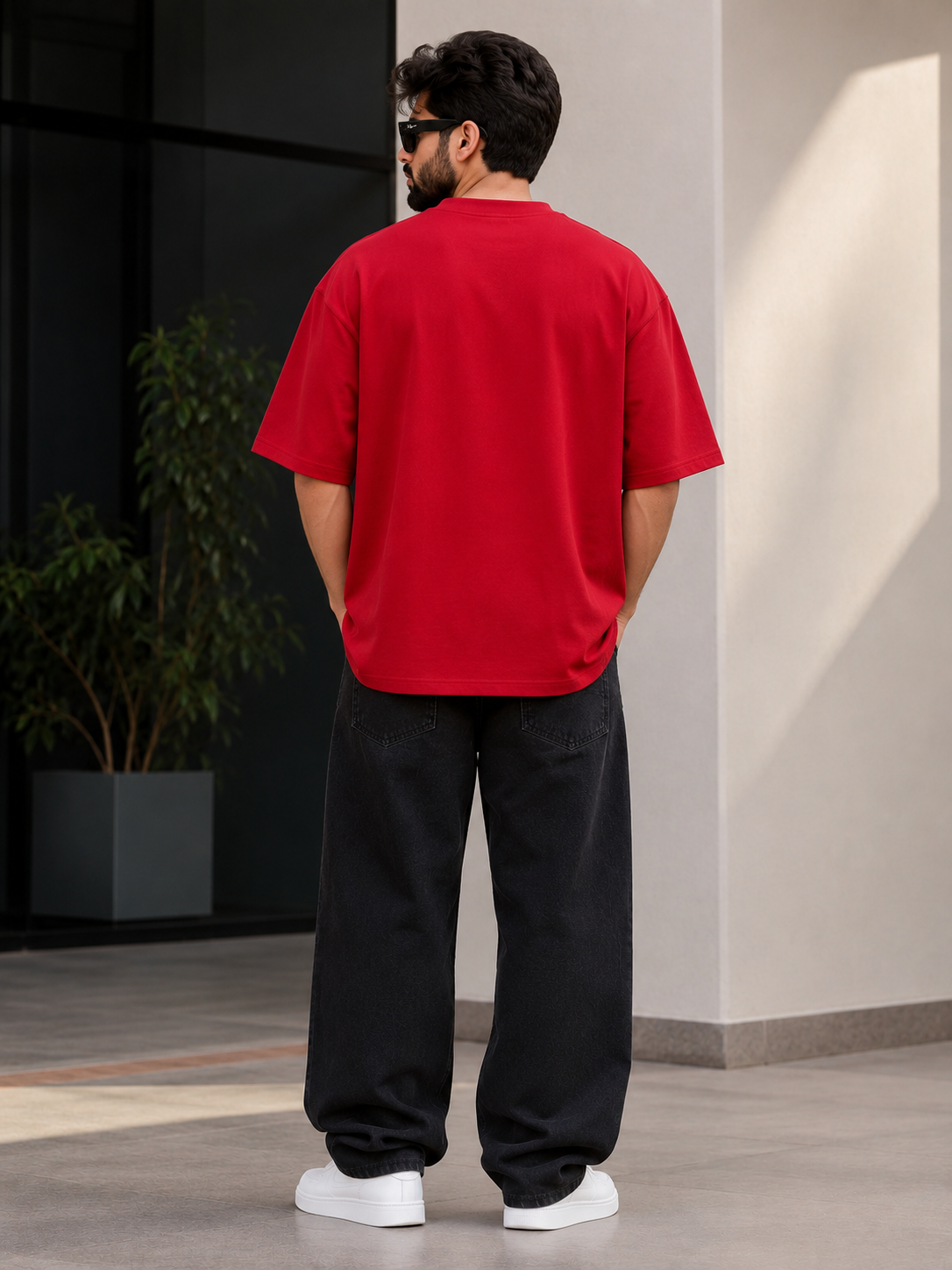 Men's Red Graphic Oversized Tee – 240 GSM Heavyweight Cotton