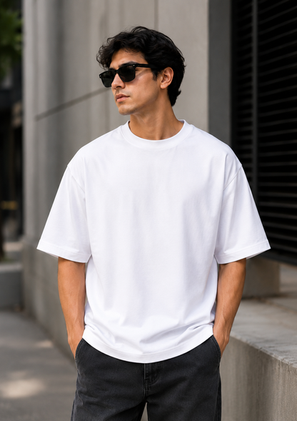 No Skate No Party Oversized White Graphic T-Shirt for Men | Premium Cotton Streetwear Tee