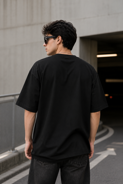 Men's Premium Oversized Black Graphic Printed T-Shirt