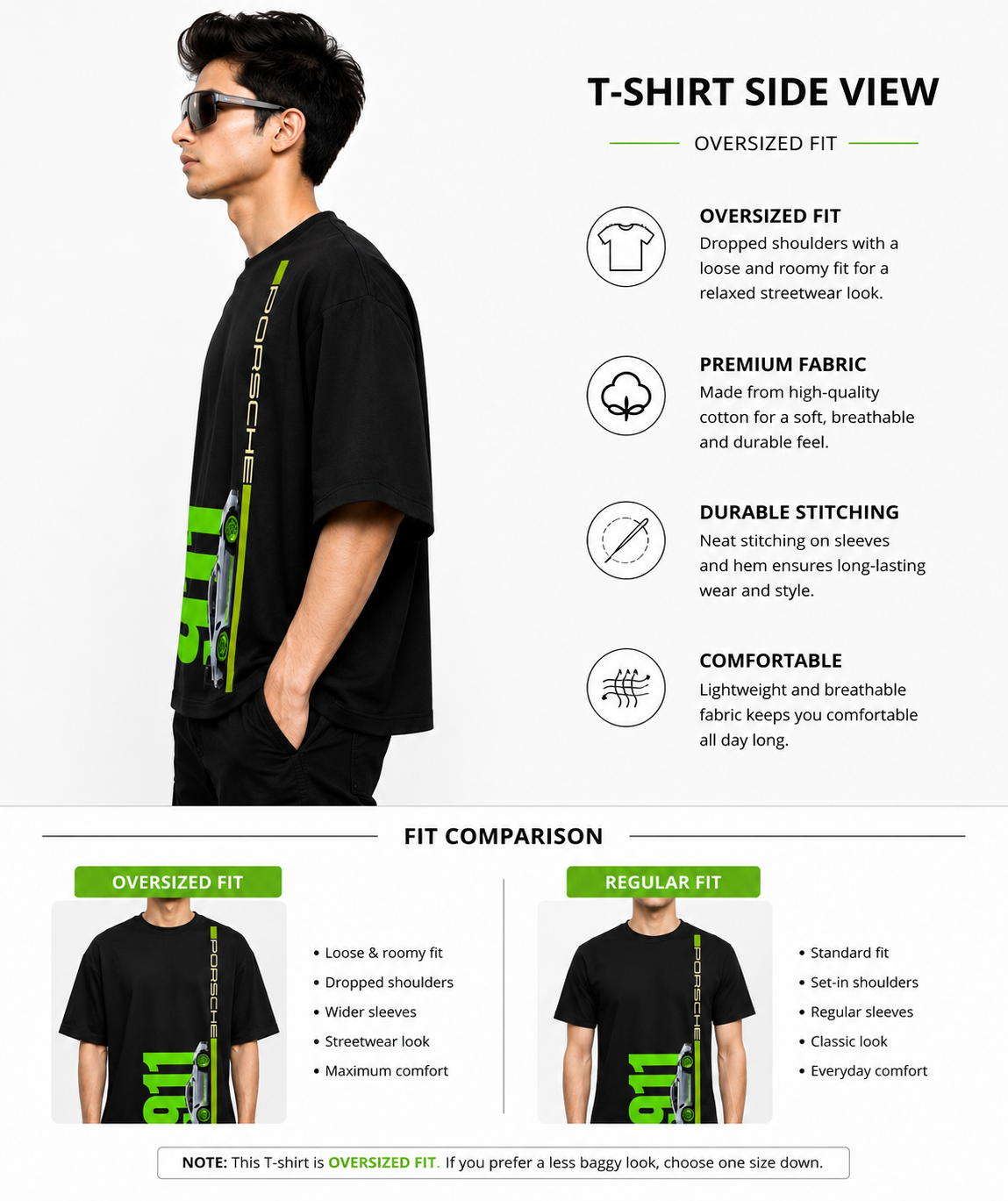 Men's Premium Oversized Black Graphic Printed T-Shirt