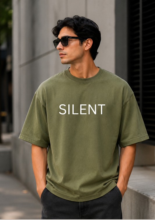 Silent Oversized T-Shirt – Premium 240 GSM Cotton Minimalist Graphic Tee for Men