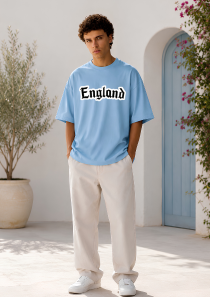 England Graphic Oversized T-Shirt for Men | 240 GSM Premium Cotton | Relaxed Fit | Sky Blue | Half Sleeve