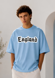 England Graphic Oversized T-Shirt for Men | 240 GSM Premium Cotton | Relaxed Fit | Sky Blue | Half Sleeve