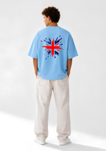 England Graphic Oversized T-Shirt for Men | 240 GSM Premium Cotton | Relaxed Fit | Sky Blue | Half Sleeve