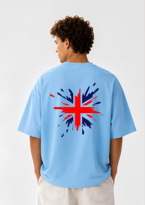 England Graphic Oversized T-Shirt for Men | 240 GSM Premium Cotton | Relaxed Fit | Sky Blue | Half Sleeve