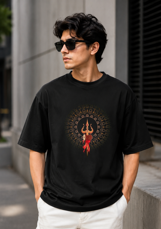 Mahadev Trishul Oversized Graphic T-Shirt | 240 GSM Premium Cotton | Front & Back Print